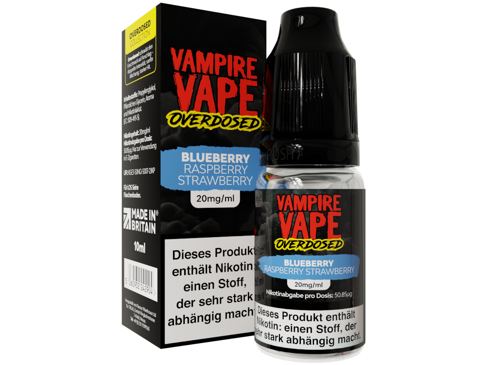 Vampire Vape - Overdosed - Nikotinsalz Liquid - Blueberry Raspberry Strawberry