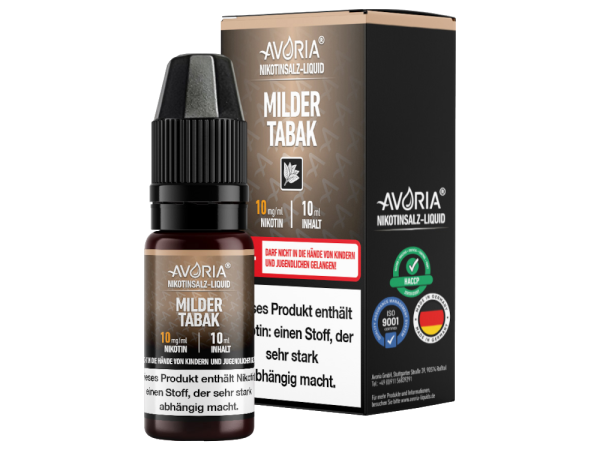 Milder Tabak Nikotinsalz Liquid 10ml von Avoria